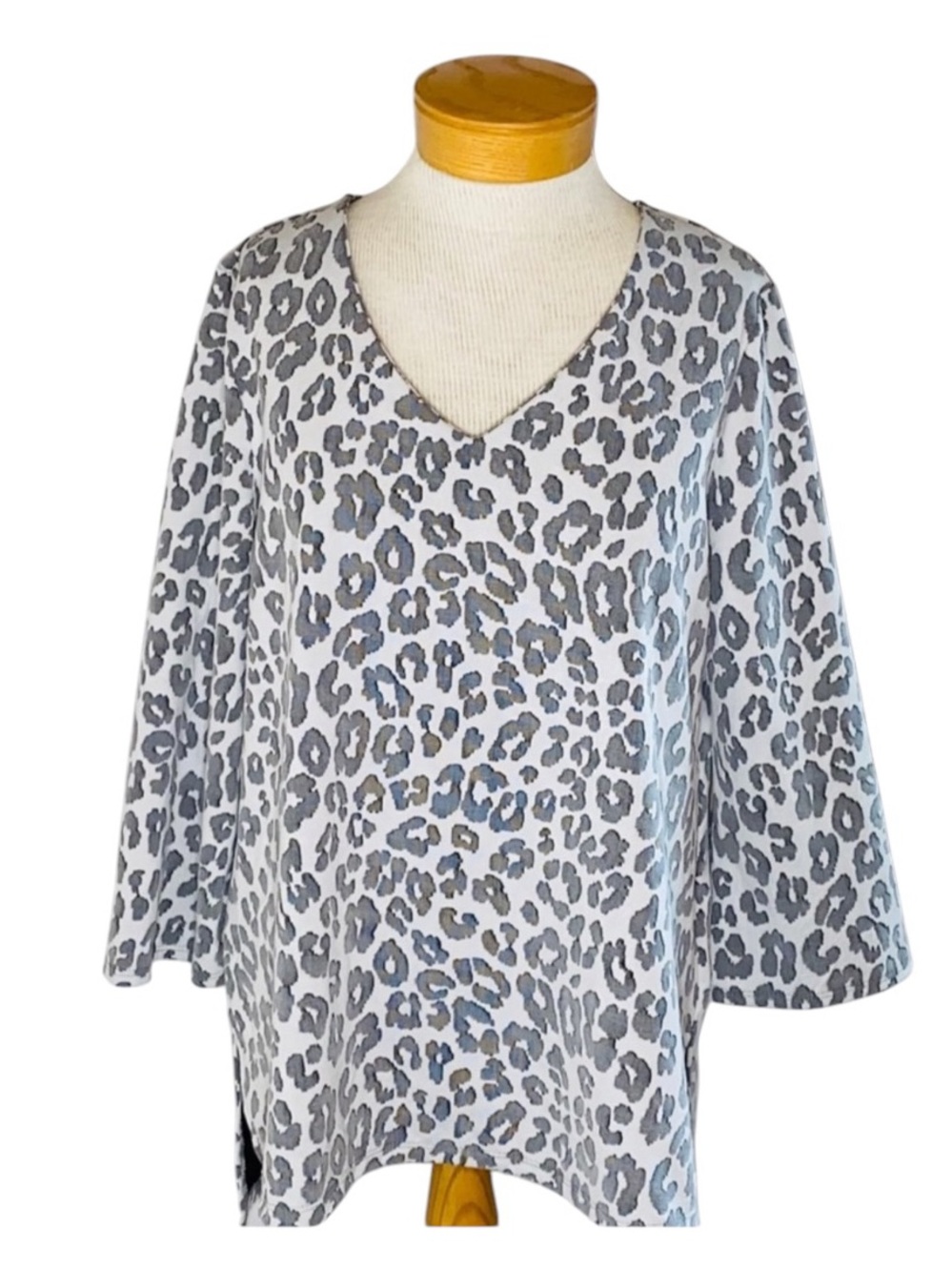 Travel Elements Leopard Tunic Top L Coquette Mob Wife Aesthetic 3/4 Bell Sleeve